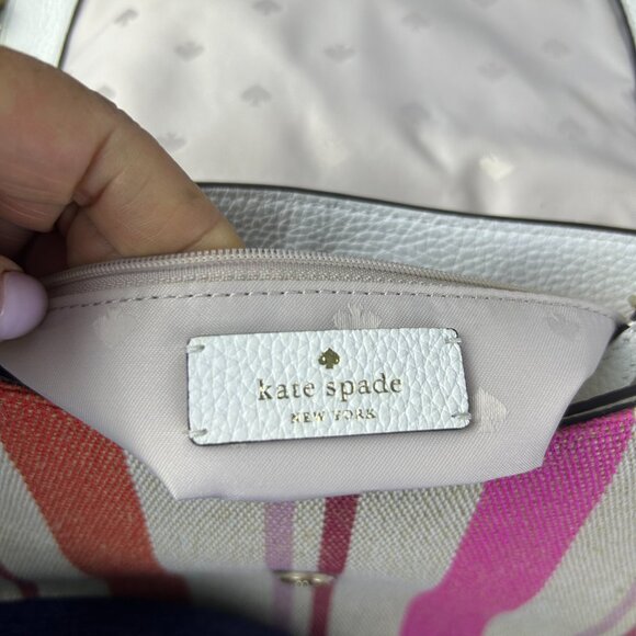 Kate Spade New York White Detachable Strap Leila Striped Canvas Shoulder Bag - Picture 12 of 16